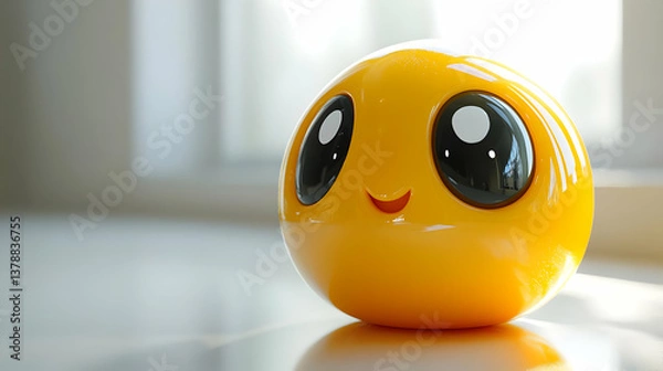Fototapeta Yellow Toy Ball with Smiling Face near Window in Bright Light