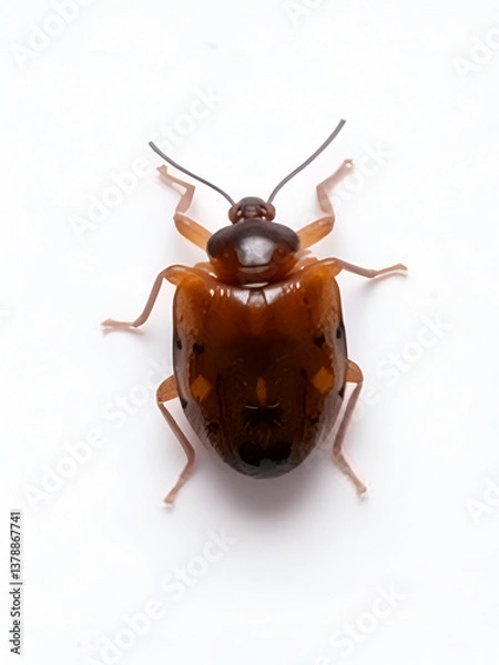 Obraz A bedbug with flat, oval body and short legs isolated on a white background
