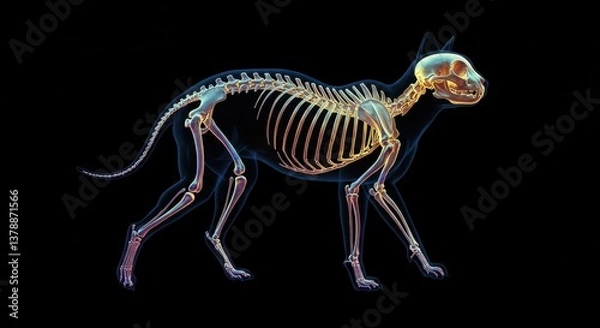 Obraz X-ray Visualization of a Canine Skeleton in Lifelike Position Against a Black Background