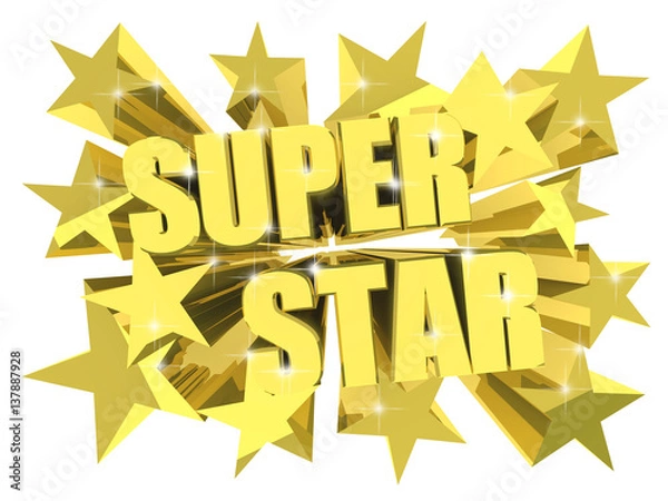 Obraz Super Star golden text among stars. 3d render