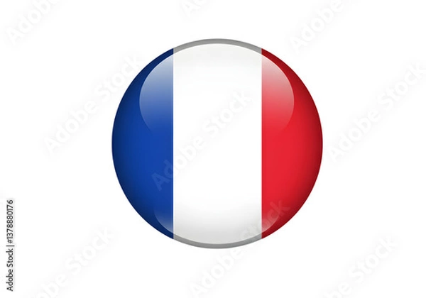 Fototapeta Glossy Round French Flag Button Icon PNG Cutout.