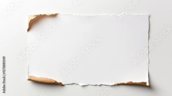 Fototapeta Torn White Paper with Curled Edges on Gray Textured Background