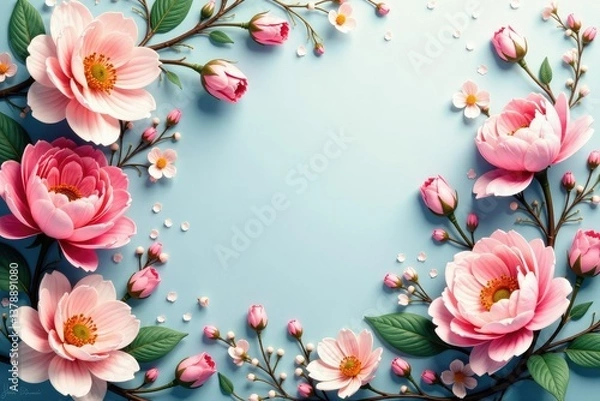 Fototapeta Intricate floral damask, soft pastel hues, delicate blooms , flowers, repeating, design element