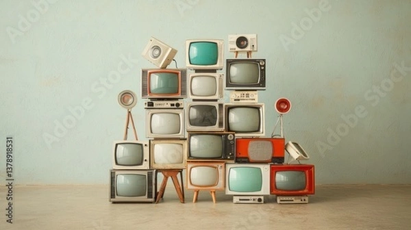 Fototapeta Vintage TVs Stacked