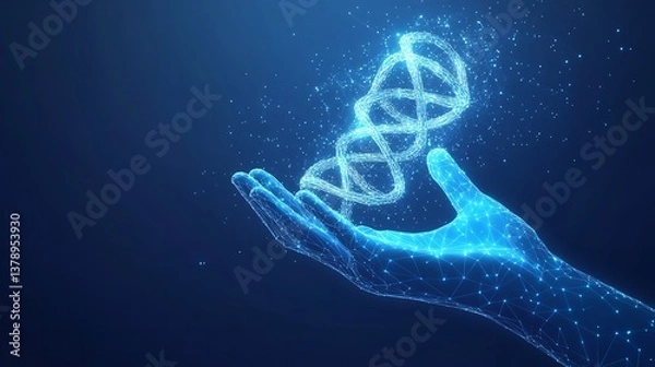 Fototapeta A glowing hand gently cradles a DNA strand symbolizing the future of genetic research with a deep