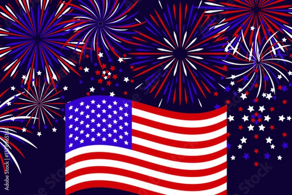 Obraz Independence Day USA background with fireworks and American flag