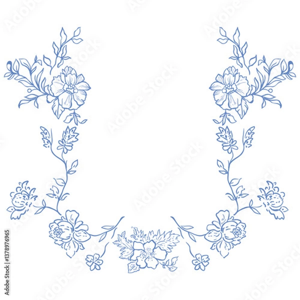 Obraz Line Art Blue Floral Frame. Vector Illustration