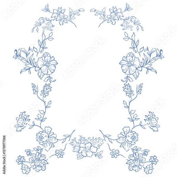 Obraz Line Art Blue Floral Frame. Vector Illustration