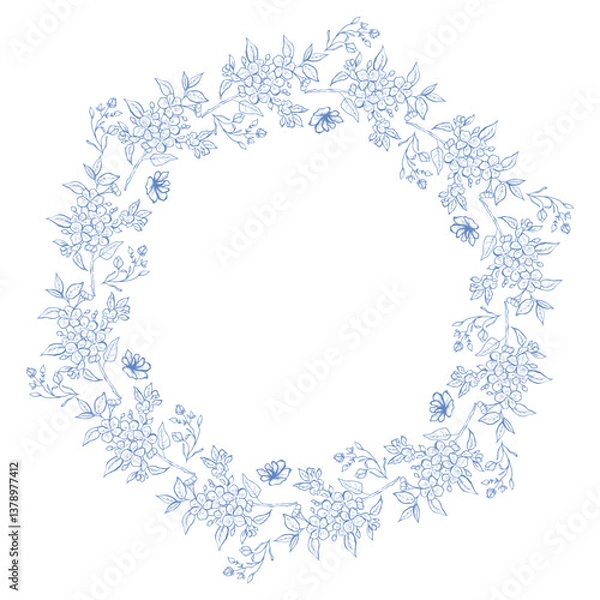 Obraz Line Art Blue Floral Frame. Vector Illustration