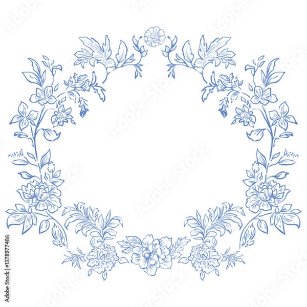 Obraz Line Art Blue Floral Frame. Vector Illustration