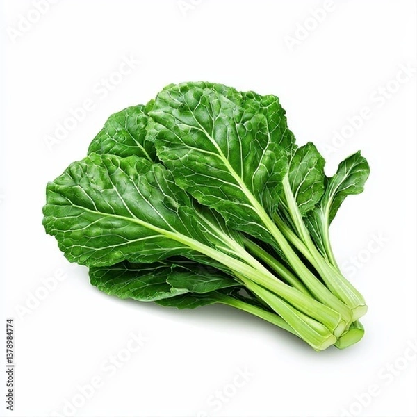 Fototapeta Bunch of fresh green leafy vegetables including chinese kale kai-lan captured in high quality realistic photo isolate