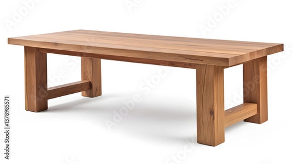 Fototapeta A high-quality, realistic wooden table isolated on a pure white background. The table has smooth polished wood grain, natural lighting, and soft shadows beneath. No reflections, no background elements