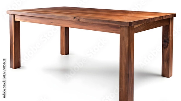 Fototapeta A high-quality, realistic wooden table isolated on a pure white background. The table has smooth polished wood grain, natural lighting, and soft shadows beneath. No reflections, no background elements