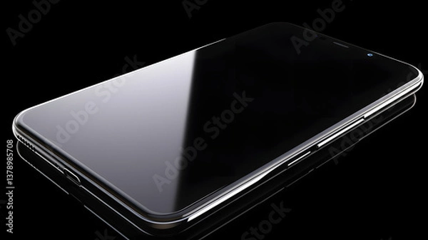 Fototapeta A modern smartphone with a sleek design, natural lighting, soft shadows beneath, no reflections, no background elements, a clean cutout effect, on a pure white background. -
