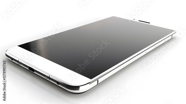 Fototapeta A modern smartphone with a sleek design, natural lighting, soft shadows beneath, no reflections, no background elements, a clean cutout effect, on a pure white background. -