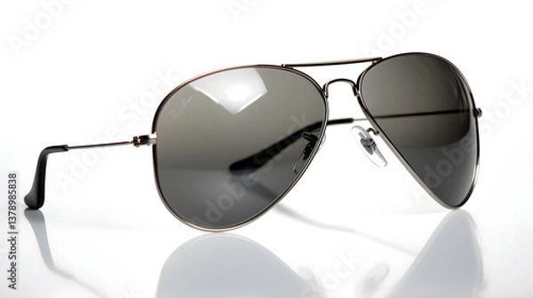 Fototapeta A pair of black sunglasses with a classic aviator frame, natural lighting, soft shadows beneath, no reflections, no background elements, a clean cutout effect, on a pure white background.