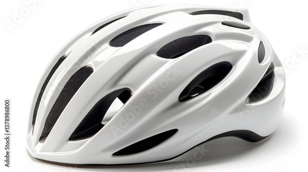 Fototapeta A sleek road bicycle helmet with aerodynamic vents, natural lighting, soft shadows beneath, no reflections, no background elements, a clean cutout effect, on a pure white background