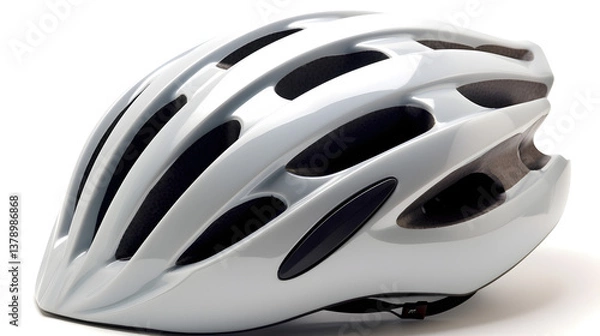 Fototapeta A sleek road bicycle helmet with aerodynamic vents, natural lighting, soft shadows beneath, no reflections, no background elements, a clean cutout effect, on a pure white background