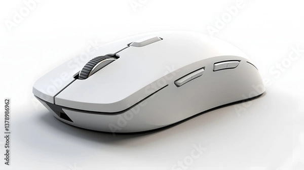 Fototapeta A sleek wireless gaming mouse with RGB lighting, natural lighting, soft shadows beneath, no reflections, no background elements, a clean cutout effect, on a pure white background
