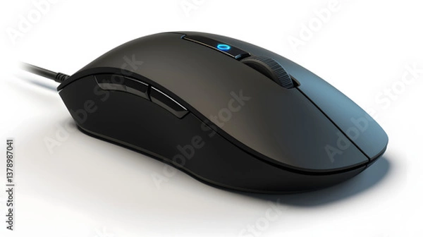 Fototapeta A sleek wireless gaming mouse with RGB lighting, natural lighting, soft shadows beneath, no reflections, no background elements, a clean cutout effect, on a pure white background