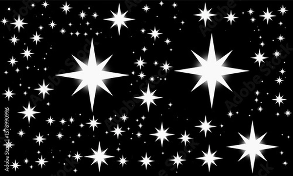 Fototapeta Bright monochromatic star patterns on a black backdrop, creating a mesmerizing celestial view evocative of the night sky's beauty.