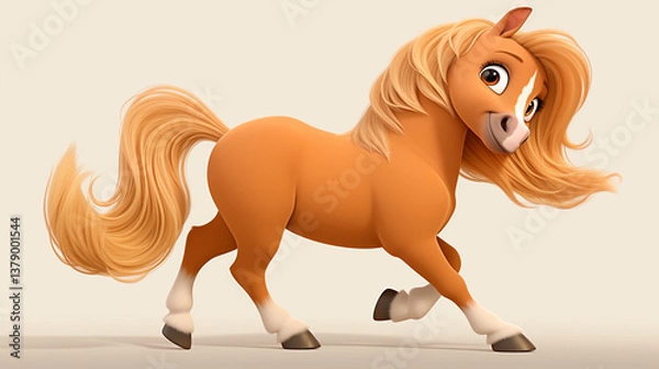 Obraz Beautiful running horse on light background, 3d illustration