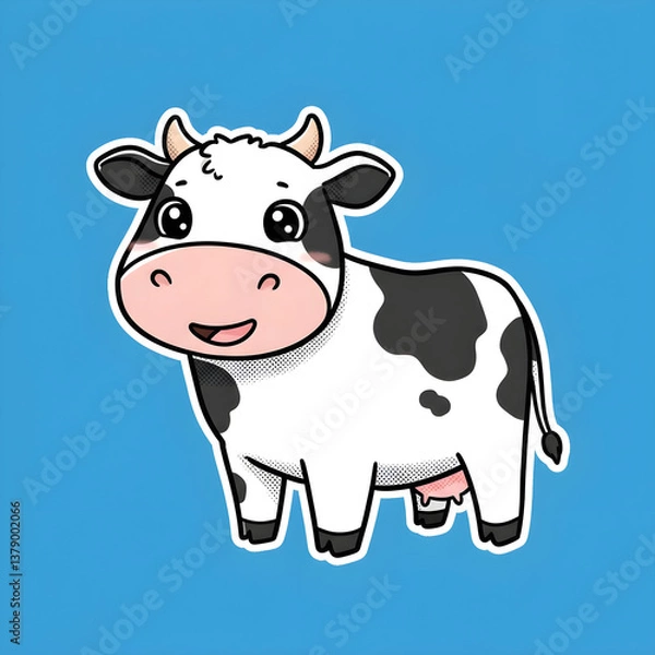 Obraz Cute Cartoon Cow Sticker with Solid Background – Comic Style - Generated by AI.
