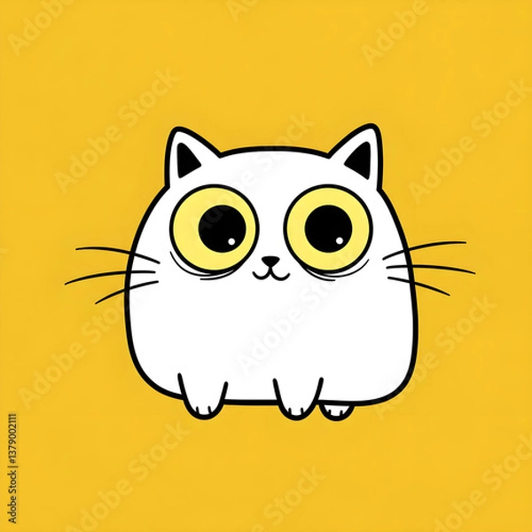 Obraz Cute Cartoon Cat Sticker with Solid Background – Comic Style - Generated by AI.