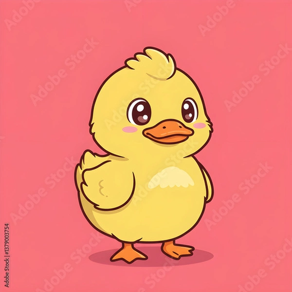 Obraz Cute Cartoon Duck Sticker with Solid Background – Comic Style - Generated by AI.