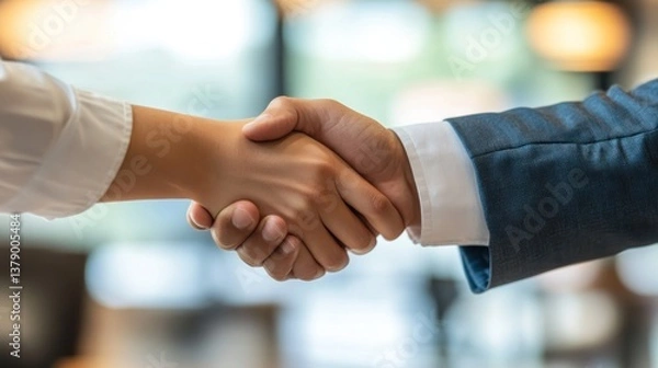 Fototapeta Close-up of professional handshake symbolizing agreement and collaboration deal