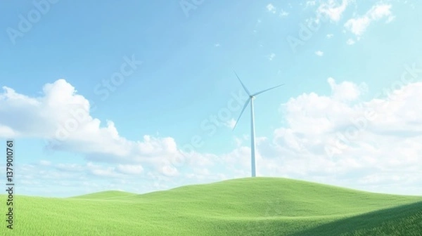 Fototapeta A wind farm on rolling green hills under a bright blue sky, representing renewable energy and sustainability. generative ai