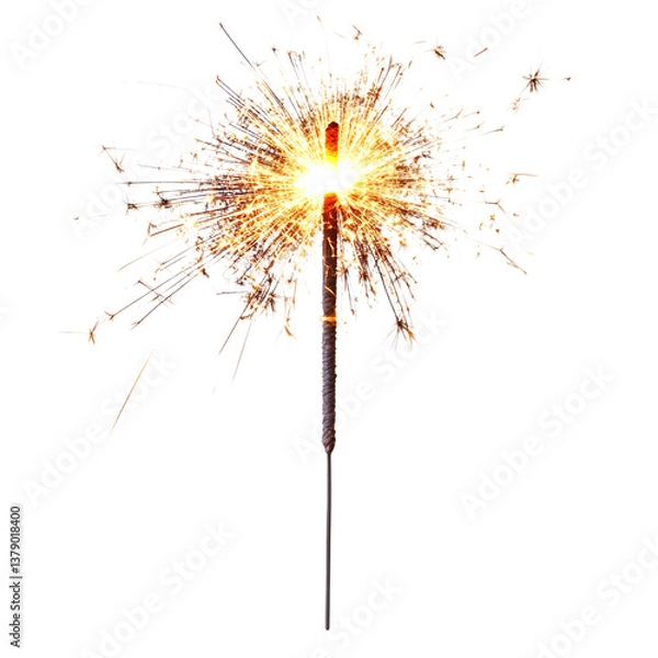 Fototapeta Bright Firework Exploding with Colorful Flames and Sparkler Isolated on Transparent Background