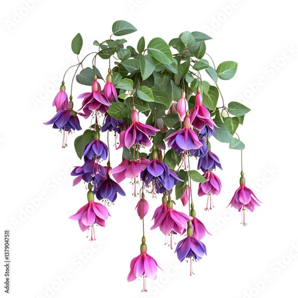 Fototapeta 3D Fuchsia Plant with Hanging Flowers Isolated on Transparent Background
