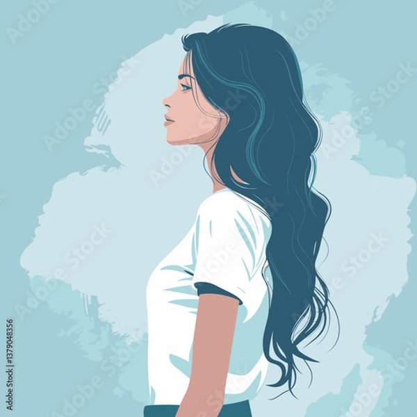 Obraz Vector illustration of a beautiful girl in a white T-shirt