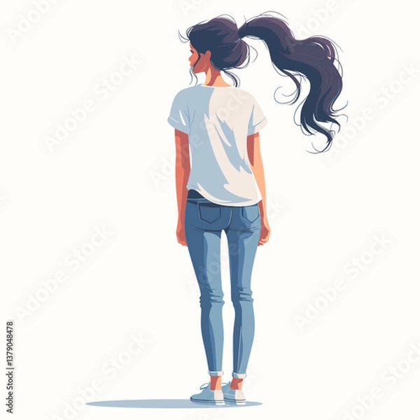 Obraz Vector illustration of a beautiful girl in a white T-shirt