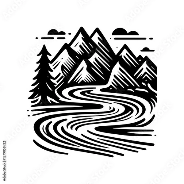 Fototapeta Mountain Peak Front View Vector Icon – Vintage Logo & Rustic Illustration