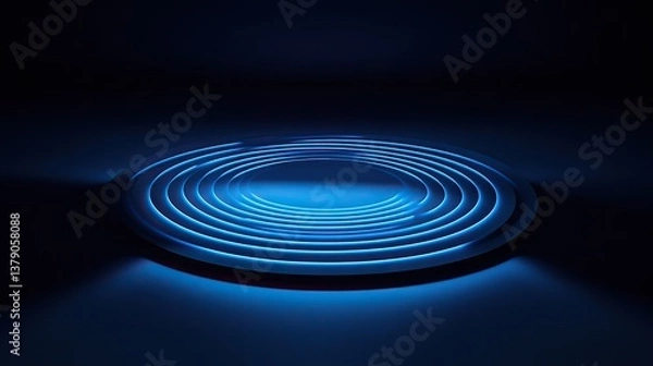 Fototapeta Abstract silhouette of layered concentric circles glowing faint blue