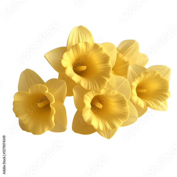 Fototapeta A cluster of bright yellow daffodils with their trumpet-shaped blooms isolated on a white background 