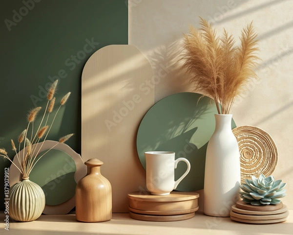 Fototapeta curated collection of home decor items in a minimalist setting