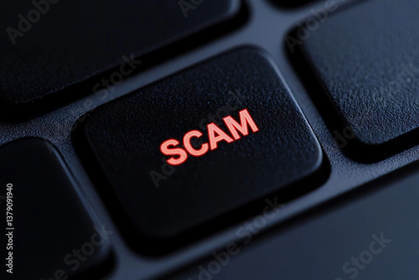 Obraz Cybercrime Warning: "SCAM" Key on Keyboard - Stay vigilant online. Protecting your digital security against fraudulent activities and data breaches.