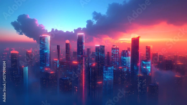 Fototapeta Smart city cloud computing concept, ai