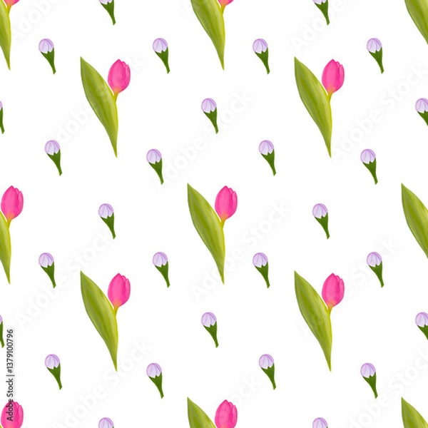 Fototapeta Seamless pattern, spring summer flowers hand drawn, fabric pattern.