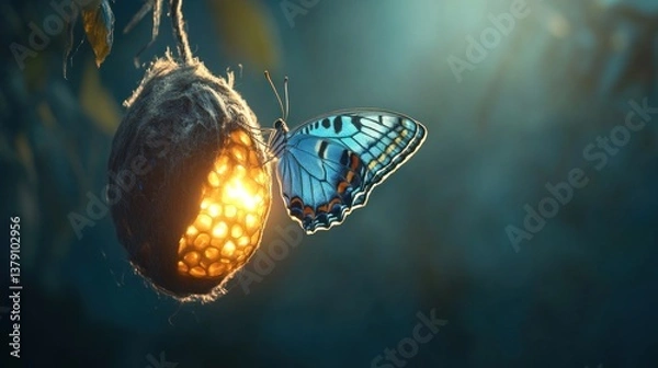 Obraz Metamorphosis: A Butterfly Emerging from its Chrysalis, Illuminated from Within