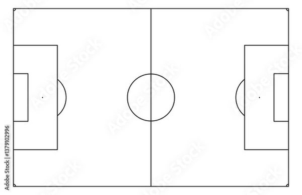 Fototapeta Tactical soccer field plan. Sport pitch playbook and line strategy. Flat vector illustration isolated on white background.