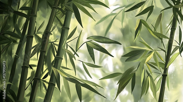 Fototapeta Bamboos are drawn to look like a painting