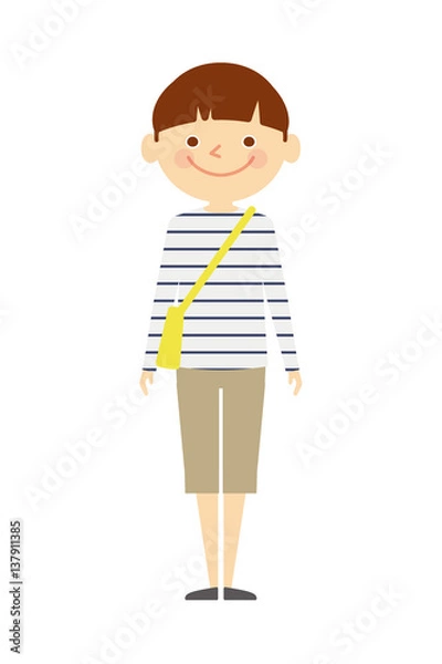 Fototapeta 子供　男　全身　おでかけ　イラスト