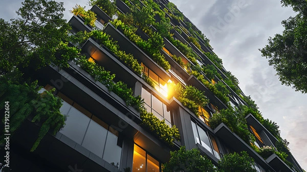 Obraz Modern building with a vertical garden, environmental awareness and protection concept