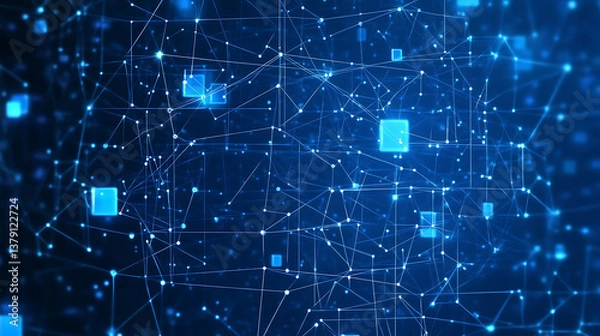 Obraz Blue abstract seamless network background with dots and squares