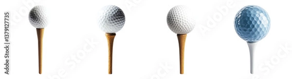 Fototapeta Golf Balls on Tees in Different Colors and Textures for Sports Photography, PNG bundle collection, Isolated on Transparent Background