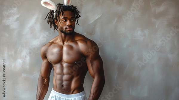 Fototapeta portrait of handsome man  in rabbit ears 